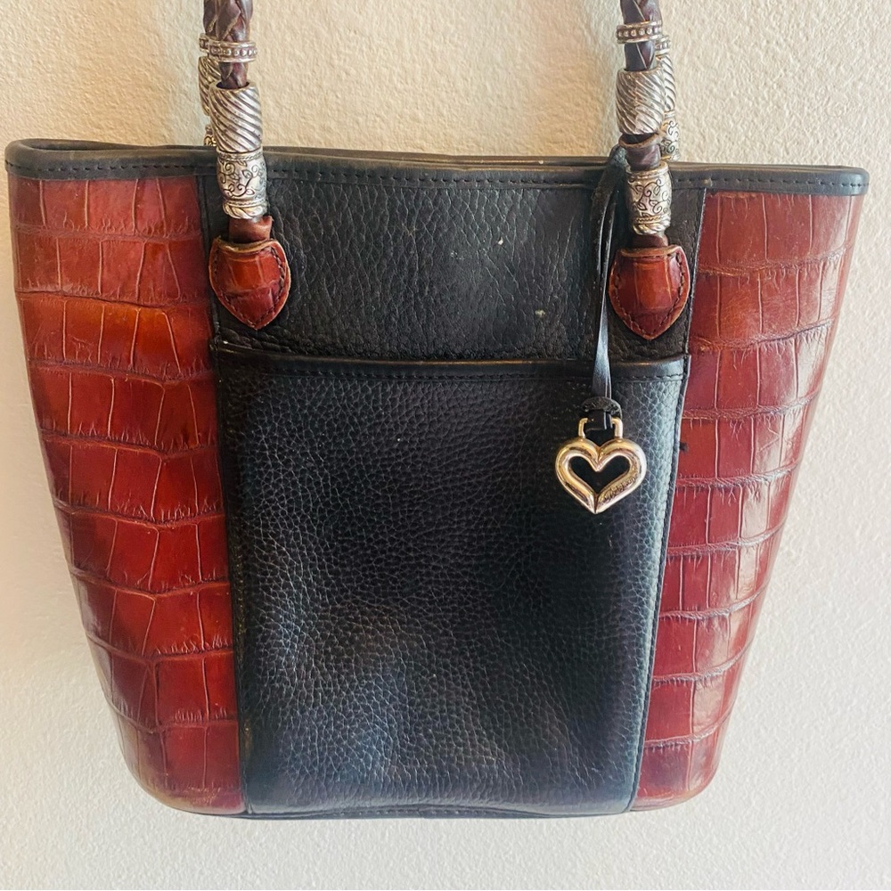 1996 Brighton Melanie Heart Bucket Black & Brown Bag 11” X 9.5” X 4” - Picture 5 of 6